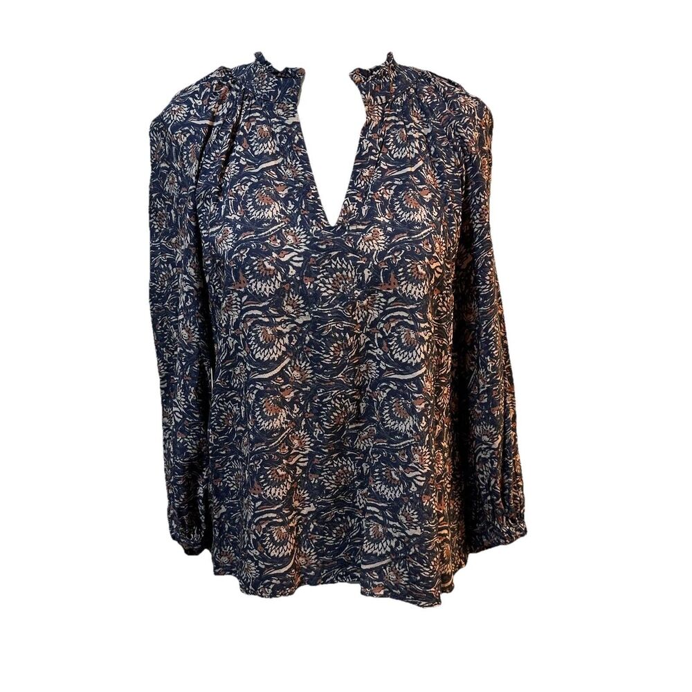 Faherty Portia Top Artisan Block Print Relaxed Flowy Shirt  Size S